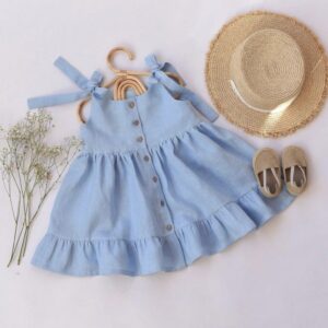 Kids Baby Girls Summer Casual Cute Pastoral Solid Color Strap Dress