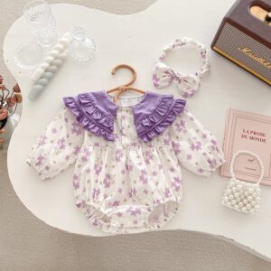 Kids Baby Girls Casual Cute Tiny Flower Print Long Sleeve Romper