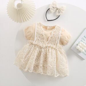 Kids Baby Girls Casual Cute Hollow Tiny Flower False Two-Piece Short Sleeve Long Sleeve Romper