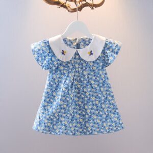 Kids Baby Girls Summer Casual Cute Tute Flower Print Short Sleeve Lapel Dress