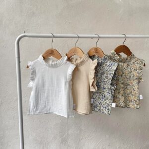 Kids Baby Girls Summer Casual Cute Tute Flower Print Sleeveless Blouses