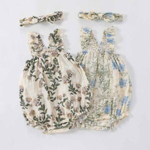Kids Baby Girls Summer Casual Cute Tute Flower Print Sleeveless Romper