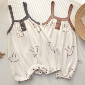Kids Baby Boys Girls Casual Cute Smiley Print Sleeveless Romper