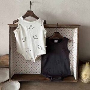 Kids Baby Boys Girls Casual Cute Smiley Print Sleeveless Romper