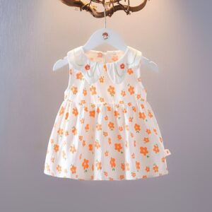 Kids Baby Girls Casual Cute Flower Print Sleeveless Peter Pan Collar Dress