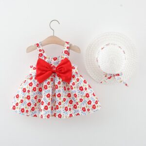 Kids Baby Girls Casual Bow Tiny Flower Print Strap Dress