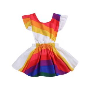 Girls Summer Rainbow Striped Backless Dress