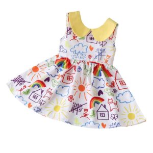 Girls Fashion Lapel Design Cartoon Pattern Dress