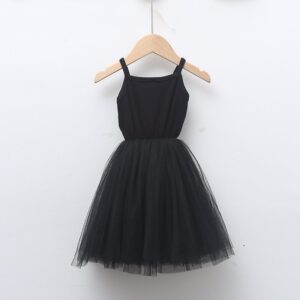 Girls Basic Solid Color Mesh Spliced Fluffy Slip Dress
