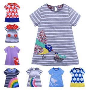 Fashion Girl Striped Short Sleeve Round Neck Dress