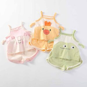 Kids Baby Boys Girls Casual Cute Cartoon Print Camisole Shorts Set