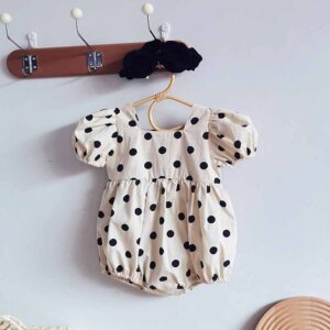 Kids Baby Girls Summer Casual Cute Polka Dot Print Bow Short Sleeve Romper