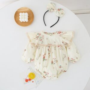 Kids Baby Girls Casual Cute Tiny Flower Print Long Sleeve Romper