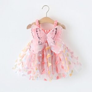 Kids Baby Girls Summer Casual Cute Butterfly Mesh Strap Dress