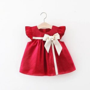 Kids Baby Girls Summer Casual Cute Cartoon Bow Fluttering Sleeve Dress