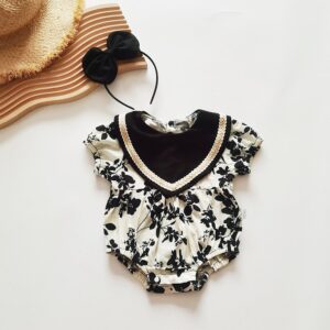 Kids Baby Girls Casual Cute Tiny Flower Print Short Sleeve Romper