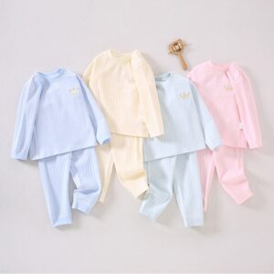 Kids Baby Boys Girls Casual Cute Crown Stripe Long Sleeve Top Trousers Set