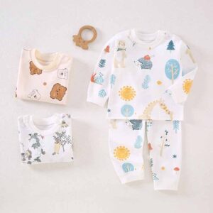 Kids Baby Boys Girls Casual Cute Cartoon Print Long Sleeve Top Trousers Set