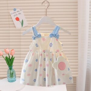 Kids Baby Girls Casual Cute Tiny Flower Print Bow Strap Dress