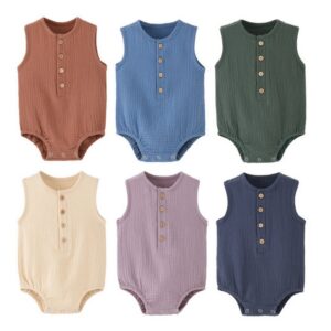 Newborn Baby Summer Breathable Solid Color Sleeveless Cotton Romper