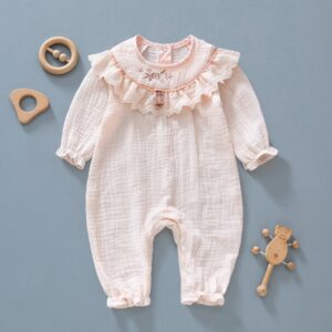 Kids Baby Girls Casual Cute Flower Embroidery Long Sleeve Romper