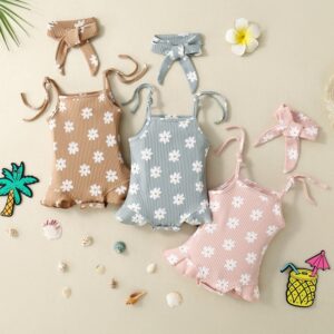 Kids Baby Girls Casual Cute Daisy Print Sleeveless Romper