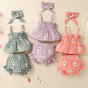 Kids Baby Girls Casual Cute Daisy Print Camisole Shorts Set