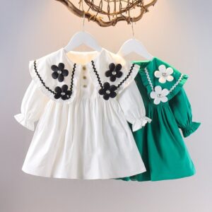 Kids Baby Girls Casual Cute Flower Long Sleeve Dress
