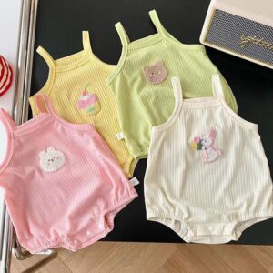Kids Baby Girls Casual Cute Cartoon Animal Embroidery Pattern Camisole Romper