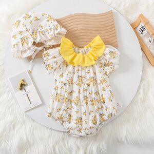 Kids Baby Girls Casual Cute Tiny Flower Print Short Sleeve Romper