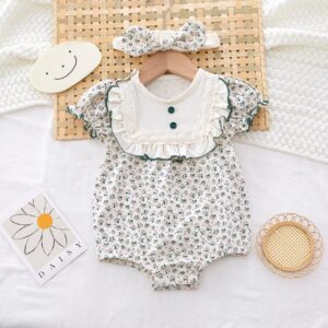 Kids Baby Girls Casual Cute Tiny Flower Print Short Sleeve Romper