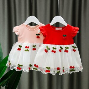 Kids Baby Girls Casual Cute Short Sleeve Mesh Dress