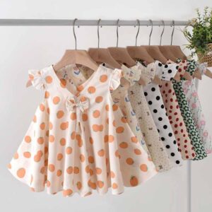 Kids Baby Girls Casual Cute Heart-Shaped Polka Dot Fruit Print Sleeveless Dress