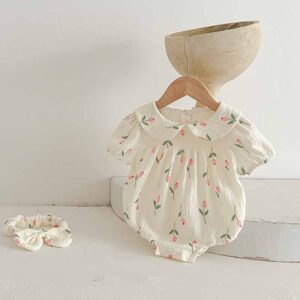 Kids Baby Girls Casual Cute Tiny Flower Print Short Sleeve Romper