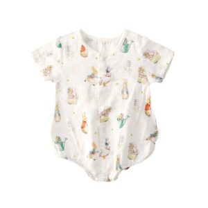 Kids Baby Boys Girls Casual Cute Cartoon Floral Print Short Sleeve Romper