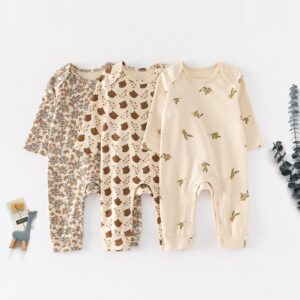 Kids Baby Boys Girls Casual Cute Cartoon Tiny Flower Print Long Sleeve Romper