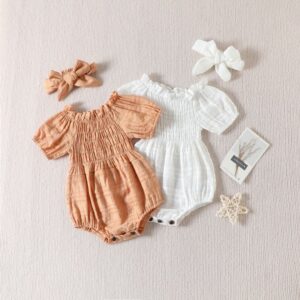 Baby Summer Simple Solid Color Short Sleeve Rompers