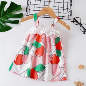 Kids Baby Girls Casual Cute Fruit Print Strap Dress