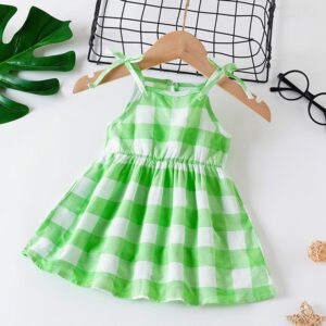Kids Baby Girls Casual Cute Pastoral Plaid Print Strap Dress
