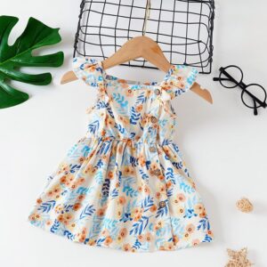 Kids Baby Girls Casual Cute Tiny Flower Print Strap Dress