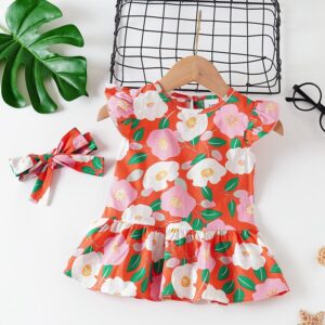 Kids Baby Girls Casual Cute Flower Print Sleeveless Dress