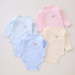 Kids Baby Boys Girls Spring Autumn Casual Cute Rib-Knit Long Sleeve Romper
