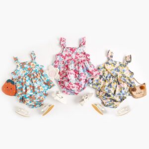 Toddlers Newborn Baby Fashion Girls Ruffle Sleeve Flower Print Top And Shorts 2pcs Set