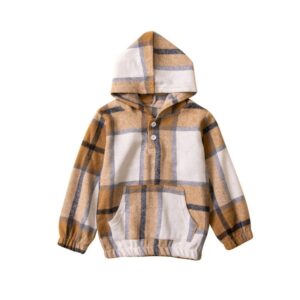 Toddler Baby Infant Girls Plaid Contrast Color Casual Hoodies