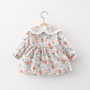 Baby Girls Pastoral Floral Large Lapel Long Sleeve Princess Dress