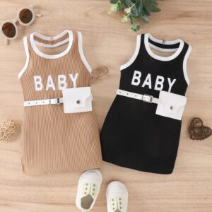 Children Kids Baby Fashion Girls Pit Strip Letter Print Hanging Neck Dress