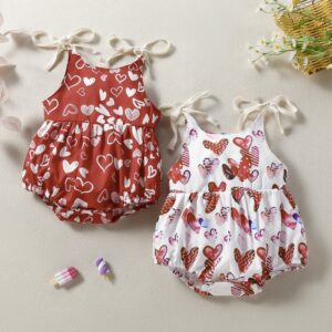 Girls Cute Heart Pattern Sleeveless Romper