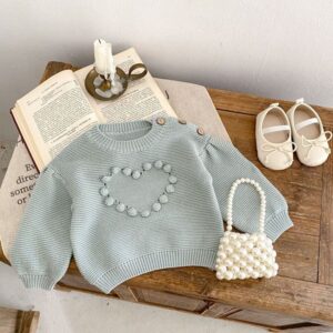 Toddlers Newborn Baby Fashion Girls Long Sleeve Heart Knitted Pullover Sweater