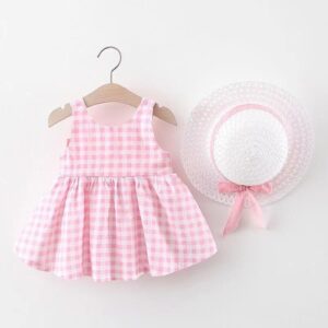 Girls Cute Plaid Big Bow Princess Dress With Hat