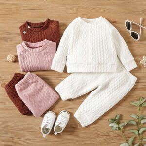Kids Baby Girl Boy Fashion Simple Waffle Solid Color Set